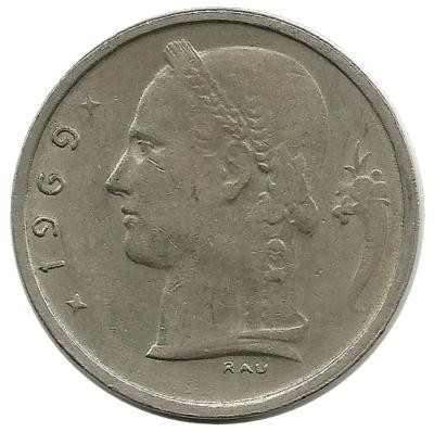 Монета 1 франк.  1969 год, Бельгия.  (Belgie)