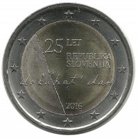 25-летие независимости Словении. Монета 2 евро, 2016 год, Словения. UNC.