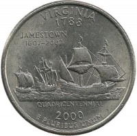 Вирджиния (Virginia). Монета 25 центов (квотер), 2000 г. P.  CША. 