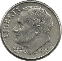 Франклин Д. Рузвельт. Монета 10 центов 1999г. (D.), CША.