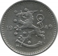 Монета 1 марка. 1949 год, Финляндия.