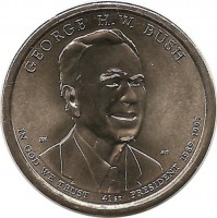 Джордж Герберт Уокер Буш. 41-й президент США​, 1 доллар, 2020 год. Монетный двор (D). UNC.​