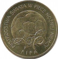  Чемпионат мира по футболу в Германии.  Монета 2 злотых, 2006 год, Польша.