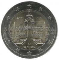 Саксония. (Дворец Цвингер, Дрезден).  Монета 2 евро, 2016 год, (А) . Германия. UNC.