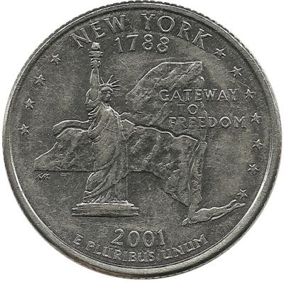 Нью-Йорк ( New York). Монета 25 центов (квотер), 2001 г. D.  CША. 