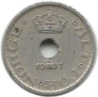 Монета 10 эре. 1927 год, Норвегия.   