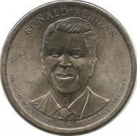 Рональд Рейган (1981–1989), 40-й президент США.Монетный двор (D). 1 доллар, 2016 год, США. UNC.