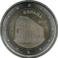 Церковь Санта-Мария-дель-Наранко в Овьедо. Монета 2 евро, 2017 год, Испания. UNC.