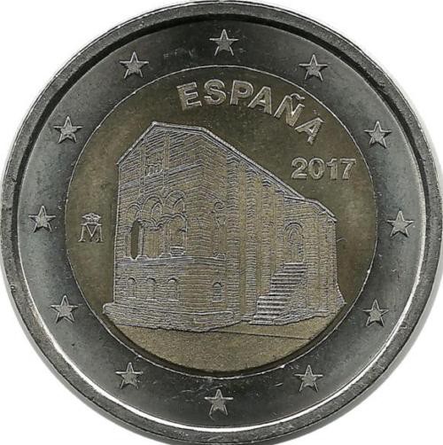Церковь Санта-Мария-дель-Наранко в Овьедо. Монета 2 евро, 2017 год, Испания. UNC.