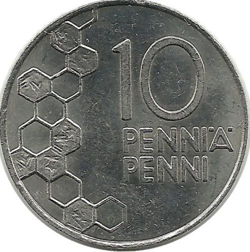 Монета 10 пенни.2001 год, Финляндия.