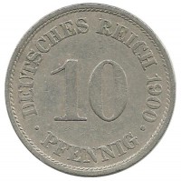 Монета 10 пфеннигов.  1900 год (А) ,  Германская империя.