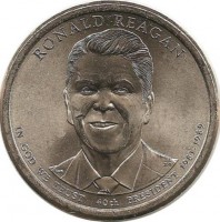 Рональд Рейган (1981–1989), 40-й президент США. Монетный двор (P). 1 доллар, 2016 год, США. UNC.