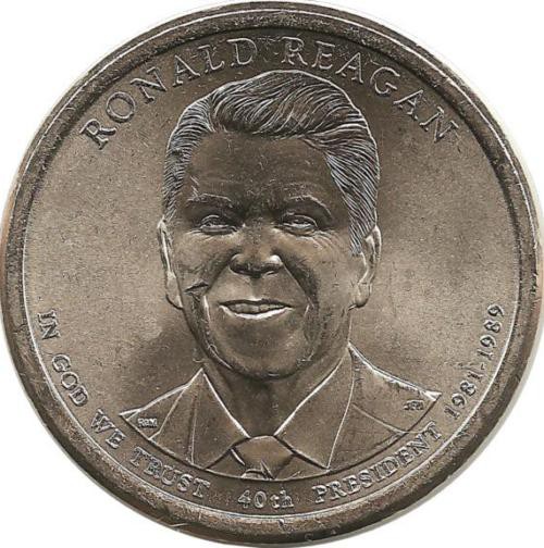 Рональд Рейган (1981–1989), 40-й президент США. Монетный двор (P). 1 доллар, 2016 год, США. UNC.