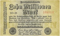 Рейхсбанкнота 10 миллионов марок 1923 год, Германия. (Серия: SD-23).