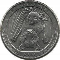 Национальный парк Американского Самоа. National Park of American Samoa. Монета 25 центов (квотер), (P). 2020 год, США. UNC.
