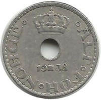 Монета 10 эре. 1938 год, Норвегия.   