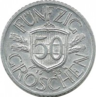 Монета 50 грошей. 1955 год, Австрия.