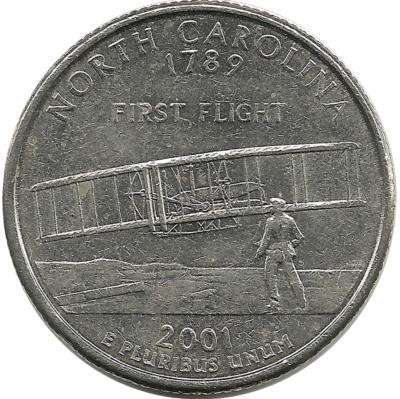 Северная Каролина (North Carolina). Монета 25 центов (квотер), 2001 г. P.  CША. 
