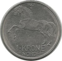 Норвегия. Лошадь. Монета 1 крона. 1967 год.  