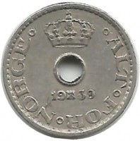 Монета 10 эре. 1939 год, Норвегия. 