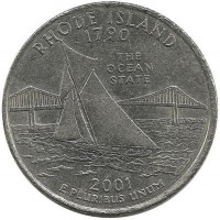 Род-Айленд (Rhode Island). Монета 25 центов (квотер), 2001 г. D.  CША. 