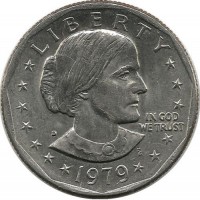 Сьюзен Энтони. Монета 1 доллар, 1979 год, Монетный двор D. США.