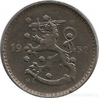 Монета 1 марка. 1952 год, Финляндия. Старый Тип.