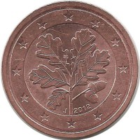 Монета 2 цента. 2012 год (J), Германия.  