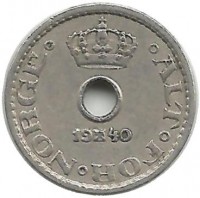 Монета 10 эре. 1940 год, Норвегия.  