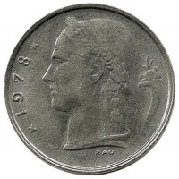 Монета 1 франк.  1978 год, Бельгия.  (Belgie)