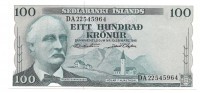 Исландия  100  крон. 1961 год.  UNC. 