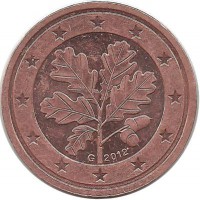 Монета 2 цента. 2012 год (G), Германия.  