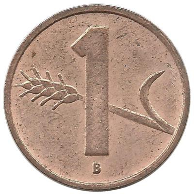 Монета 1 раппен. 1955 год, Швейцария.