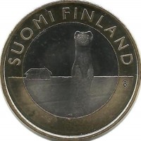 Горностай. Монета 5 евро 2015 г. Финляндия.UNC.
