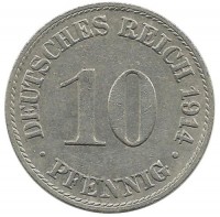 Монета 10 пфеннигов.  1914 год (A) ,  Германская империя.