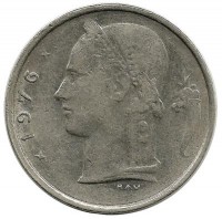 Монета 1 франк.  1976 год, Бельгия.  (Belgie)