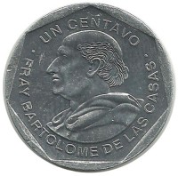 Бартоломе де лас Касас. Монета 1 сентаво. 1999 год, Гватемала.UNC.
