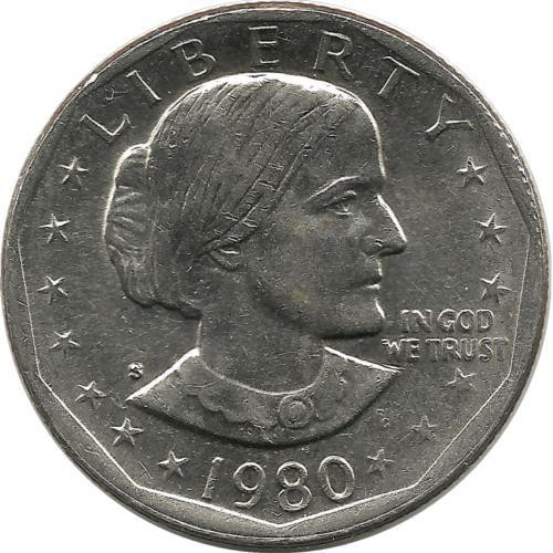 Сьюзен Энтони. Монета 1 доллар, 1980 год, Монетный двор S. США.