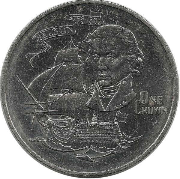 175 лет со дня смерти Горацио Нельсона. Монета 1 крона. 1980 год. Гибралтар. 