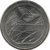 Национальный заповедник Толлграсс-Прери (Tallgrass Prairie). Вермонт. Монета 25 центов (квотер), (P). 2020 год, США. UNC.
