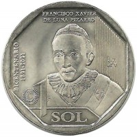 Франсиск Ксавье де Луна Писарро​. 200 лет Независимости. Монета 1 соль. 2023 год, Перу. UNC.