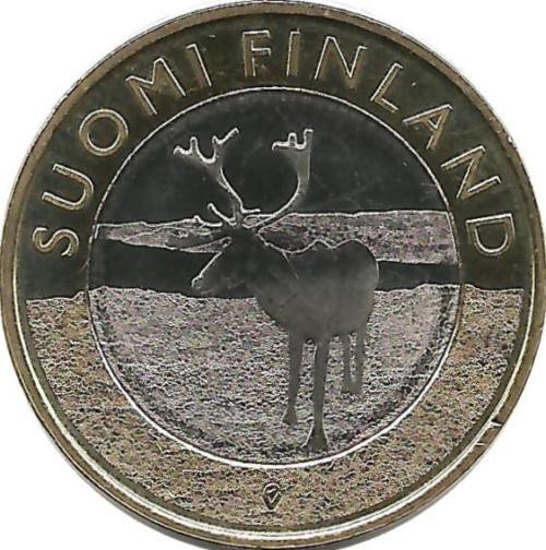 Олень. Монета 5 евро 2015 г. Финляндия.UNC.