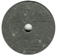 Монета 10 сантимов. 1943 год, Бельгия.  (Belgie-Belgique).