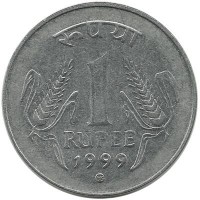 Монета 1 рупия.  1999 год, Индия.