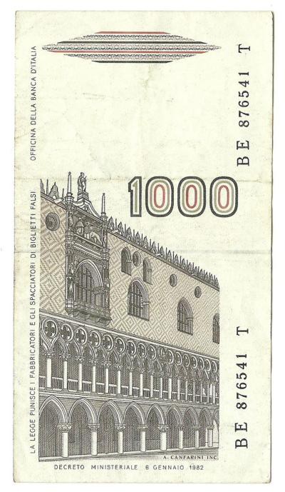 Италия. 1000  лир. 1982 год.