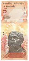 Банкнота 5 боливаров. 2008 год. Венесуэла. UNC. 