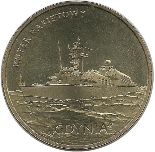Ракетный катер Гдыня. Монета 2 злотых 2013 год, Польша. UNC.