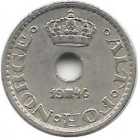 Монета 10 эре. 1946 год, Норвегия.   