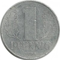 Монета 1 пфенниг. 1975 год, ГДР.