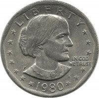Сьюзен Энтони. Монета 1 доллар, 1980 год, Монетный двор P. США.